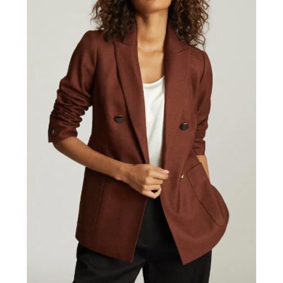 Reiss Finley Double Breasted Textured Twill Rust Brown Blazer Womens Office Work - Picture 1 of 15